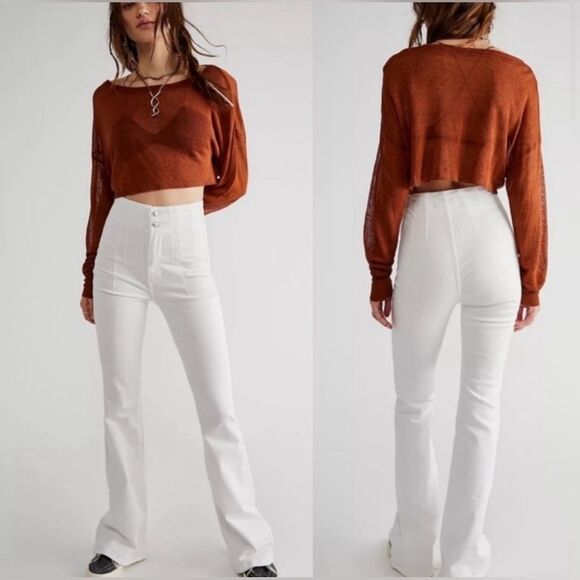 We the free Free People Jayde Flare Leg white denim Jeans festival boho 31 - Picture 2 of 4